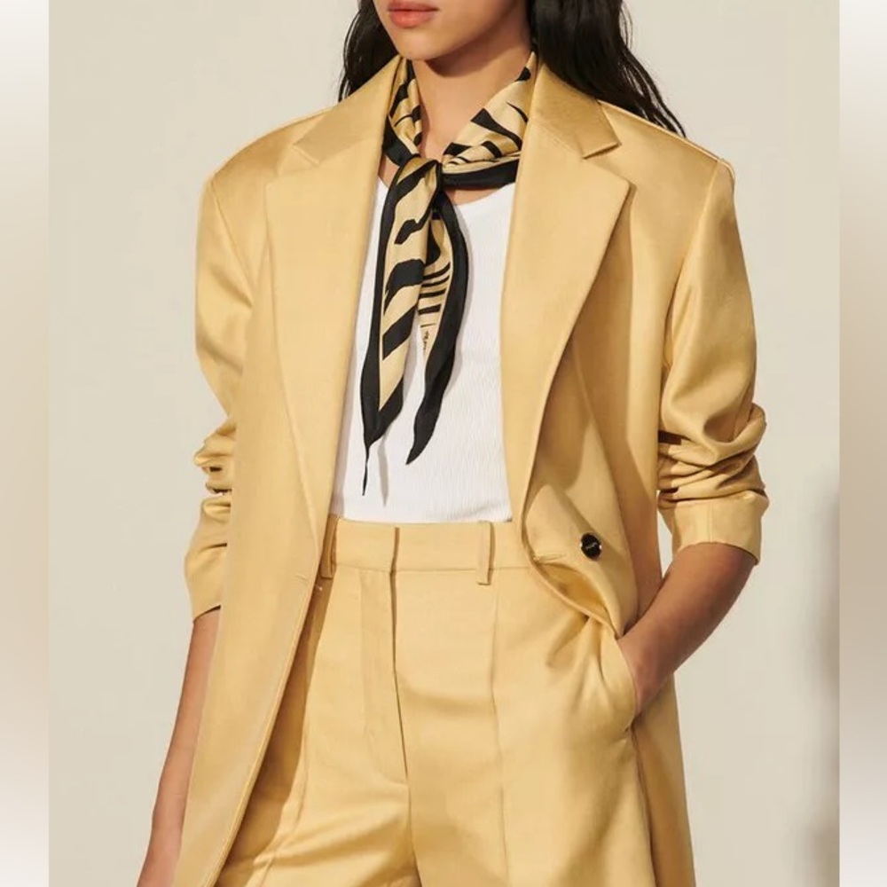 BUNDLE: SANDRO PARIS: EBENE PLEATED TWILL BLAZER. SIZE 34. AND SHORTS.